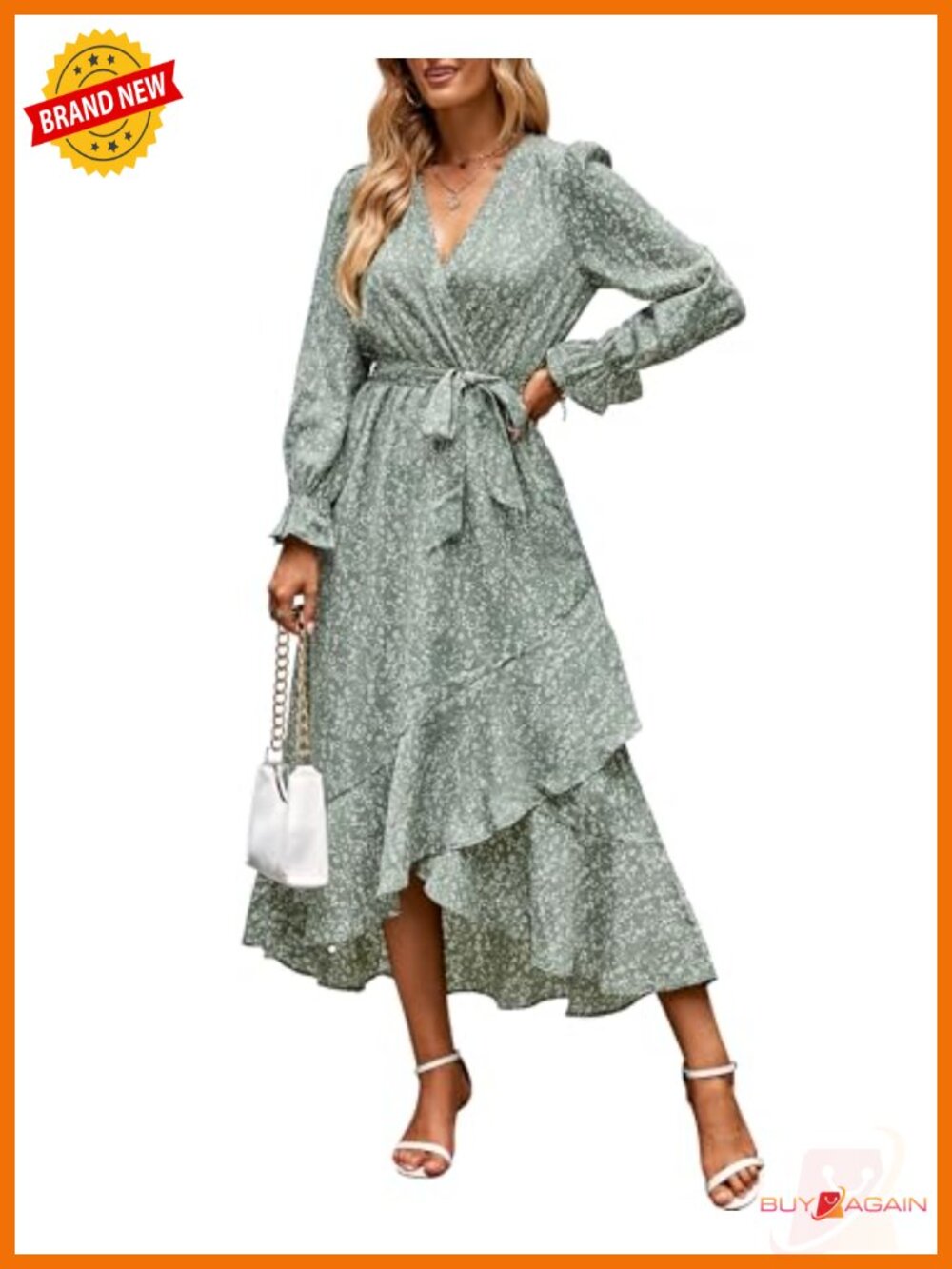BTFBM Women's Long Sleeve Boho Floral Maxi Dress V-Neck A-Line Belted